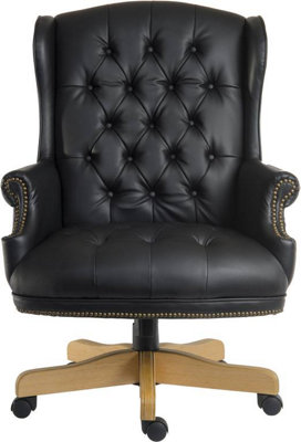 Chairman Super Large Executive Chair in Black bonded leather with button back detailing