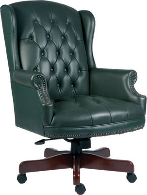 Chairman Super Large Executive Chair in Bonded Green leather with button back detailing