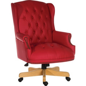 Chairman Super Large Executive Chair in Bonded Red leather with button back detailing