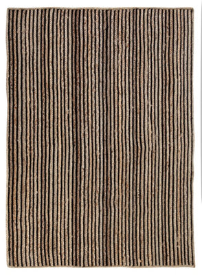CHAKKAR DARK Stripe Rectangular Jute Beige Black Rug / 75 cm x 120 cm