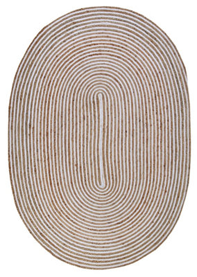 CHAKKAR PALE Stripe Oval Jute Beige Hall Rug / 90 cm x 150 cm