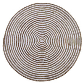 CHAKKAR PALE Stripe Round Jute Beige Hall Rug / 150 cm Diameter