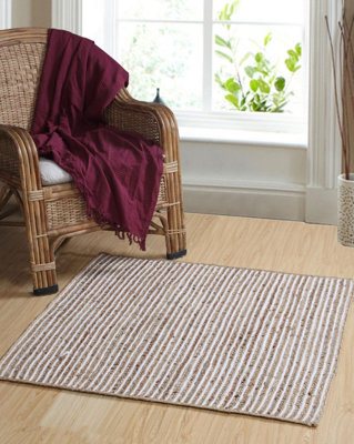 CHAKKAR PALE Stripe Square Jute Beige Hall Rug / 120 cm x 120 cm