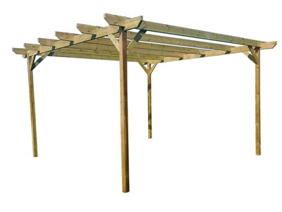 Chamfered Wooden Garden Pergola Kit, 3.6m x 3.6m (Natural finish)