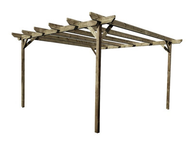 Chamfered Wooden Garden Pergola Kit, 3m x 4.8m (Rustic brown finish)