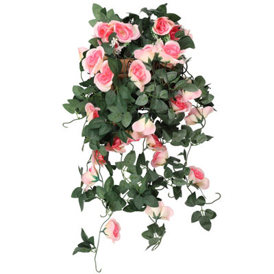 Champagne Artificial Rose Flower Hanging Vines Silk Garland, 18 Flowers ...