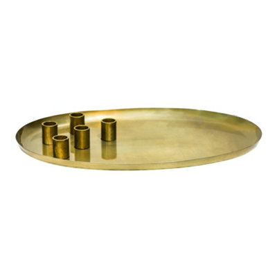 Champagne Gold Oval Centrepiece Metal with Magnetic Candle Holders H3Cm W40Cm D26Cm