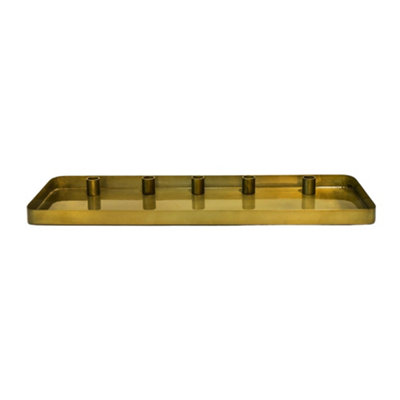 Champagne Gold Rectangle Centrepiece Metal with Magnetic Candle Holders H2.5Cm W60cm D20Cm