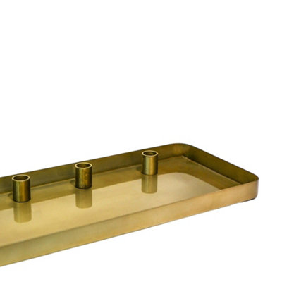 Champagne Gold Rectangle Centrepiece Metal with Magnetic Candle Holders H2.5Cm W60cm D20Cm