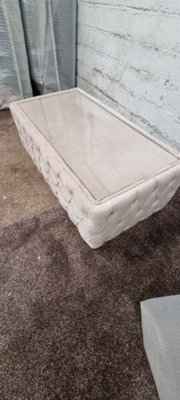 Champagne Velvet Chesterfield Footstool Plush Velvet 120x60cm With Glass