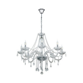 Chandelier Ceiling Light Chrome Plated Steel & Clear Glass Droplets Bulb E14 8x40W