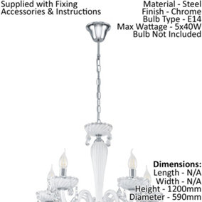 Chandelier Pendant Ceiling Light Colour Chrome Shade White Glass Droplets Bulb E14 5x40W