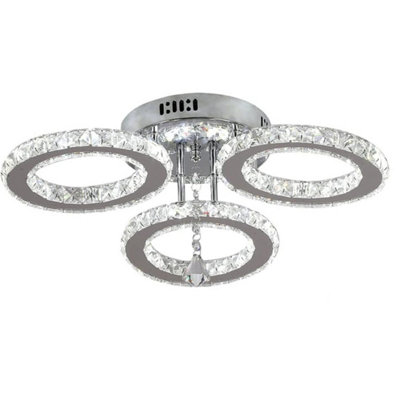 Chandelier Silver LED Ceiling Light Crystal Cold White 42cm 3 Ring
