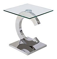 Channel Silver Glass Side Table for Living Room