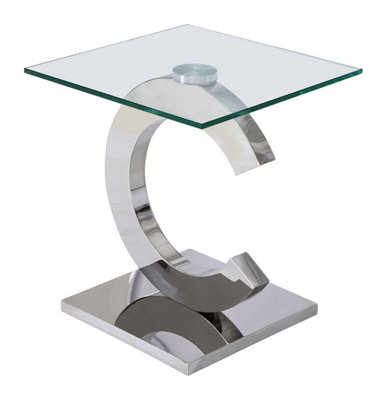 Channel Silver Glass Side Table for Living Room