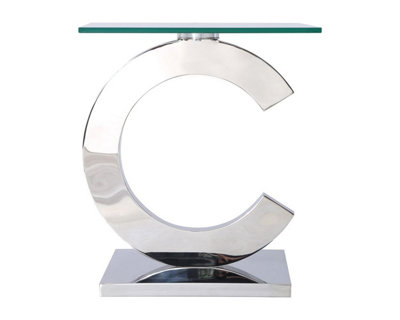 Channel Silver Glass Side Table for Living Room