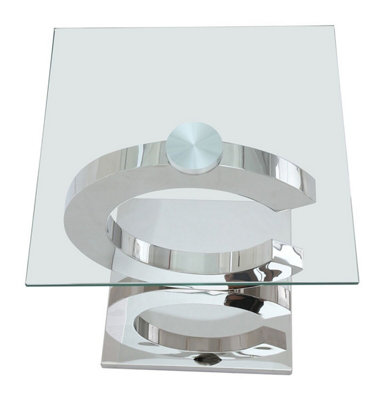 Channel Silver Glass Side Table for Living Room