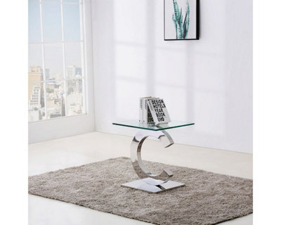 Channel Silver Glass Side Table for Living Room