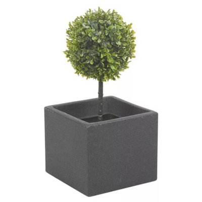 Charcoal - 20cm Stone Effect Square Pot - Indoor/Outdoor