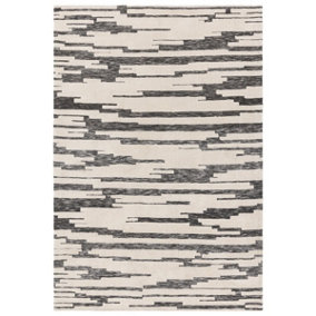 Charcoal Abstract Modern Rug Easy to clean Living Room and Bedroom-120cm X 170cm