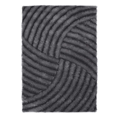 Charcoal Abstract Shaggy Rug, Anti-Shed Handmade Rug, Modern Rug for ...