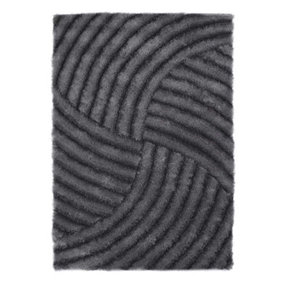 Charcoal Abstract Shaggy Rug, Anti-Shed Handmade Rug, Modern Rug for Bedroom, Living Room, & Dining Room-80cm X 150cm