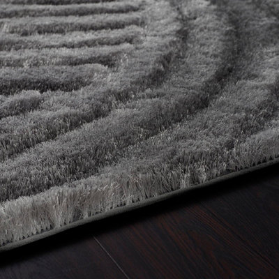 Charcoal Abstract Shaggy Rug, Anti-Shed Handmade Rug, Modern Rug for ...