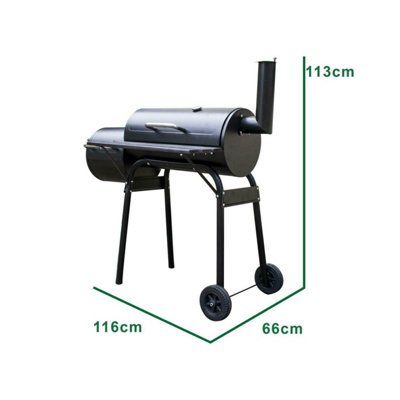 Charcoal Barbecue Grill with Wheels Barrel BBQ Trolley Smoker - 3