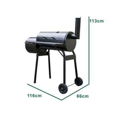 Charcoal Barbecue Grill with Wheels Barrel BBQ Trolley Smoker