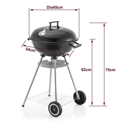 Charcoal BBQ Grill - Portable 45cm Round Barbecue for Outdoor Cooking