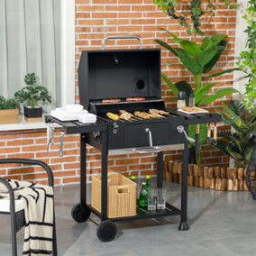 Charcoal BBQ Grill Smoker Trolley with Shelves, Bottle Opener and Wheels