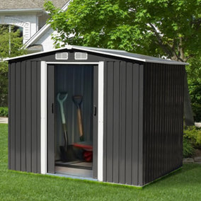 Charcoal Black Garden Metal Storage Tool  Storage Shed  Hot-Dipped Galvanized Metal Garden Shed  with Base Foundation and Vents