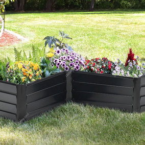 Charcoal Black L-Shaped Garden Metal Flower Bed Galvanized Raised Planter Box Outdoor Raised Garden Bed Kit W 114 cm x L 114 cm