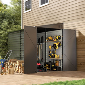 Charcoal Black Metal Pent Garden Storage Shed with Lockable Door