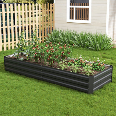 Charcoal Black Rectangular Metal Raised Garden Bed Outdoor Seed Bed