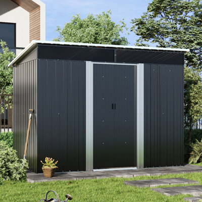 Charcoal Black Waterproof Pent Roof Outdoor Metal Garden Storage