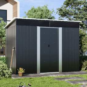 Charcoal Black Waterproof Pent Roof Outdoor Metal Garden Storage Shed Bicycle Storage Shed 8x6 ft