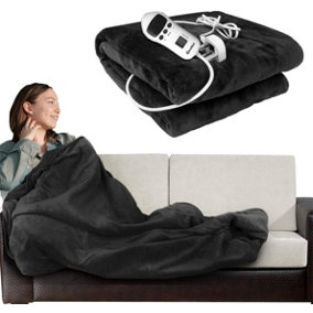 Charcoal Cosy Electric Heated Blanket Throw Fleece With Adjustable Control