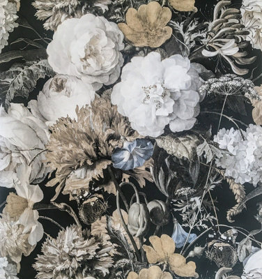 Charcoal Floral Bouquet Wallpaper