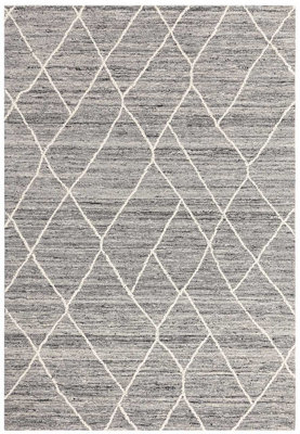 Charcoal Geometric Handmade Luxurious Modern Wool Rug For Bedroom & Living Room-120cm X 170cm