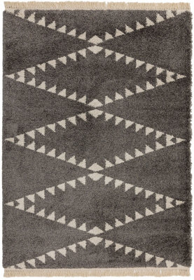 Charcoal Geometric Shaggy Kilim Luxurious Modern Moroccan Rug For Dining Room Bedroom & Living Room-120cm X 170cm