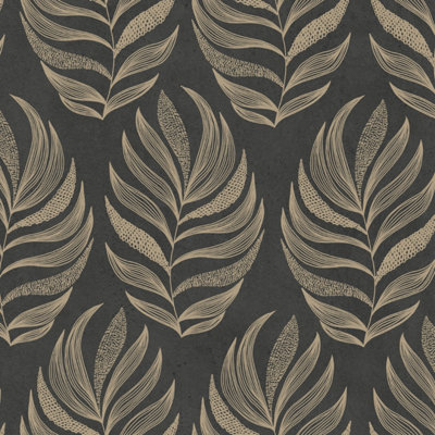 Charcoal Gold Botanical Leaf Wallpaper Metallic Paste The Wall