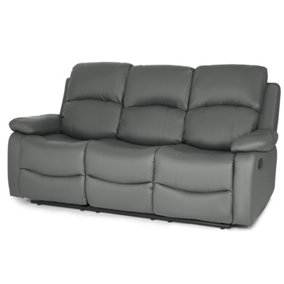 Charcoal Grey Bonded Leather Manual Recliner 3 Seater Sofa