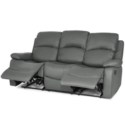 Charcoal Grey Bonded Leather Manual Recliner 3 Seater Sofa