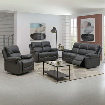 Charcoal Grey Bonded Leather Manual Recliner 3 Seater Sofa