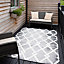 Charcoal Grey Diamond Trellis Textured Flatweave Indoor Outdoor Easy Clean Weatherproof Rug 120x170cm