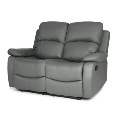 Charcoal Grey Faux Leather Manual Recliner Sofa - 2 Seater