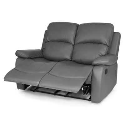 Charcoal Grey Faux Leather Manual Recliner Sofa - 2 Seater