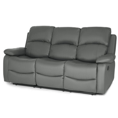 Charcoal Grey Faux Leather Manual Recliner Sofa - 3 Seater