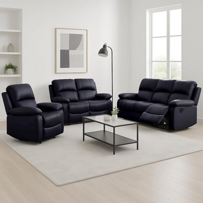 Charcoal Grey Faux Leather Manual Recliner Sofa - 3 Seater
